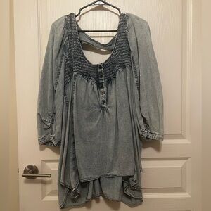 Free People Smock It To Me Denim Top Size Large